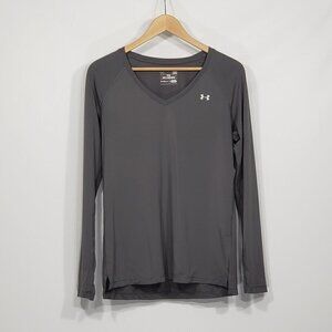 Under Armour  Fitted Heat Gear  Grey Perforated Long Sleeve Athletic Shirt  Size